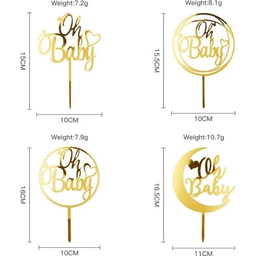 New Acrylic Oh Baby Birthday Cake Topper Wedding Gold Silver Cupcake Topper for Baby Birthday Party Wedding Cake Decorations