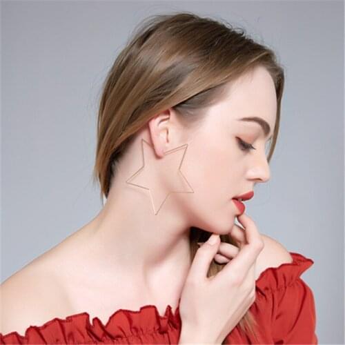 New Listing Simple Fashion Retro Exaggerated Metal Alloy Hollow Five-pointed Star All Female Big Earrings Jewelry