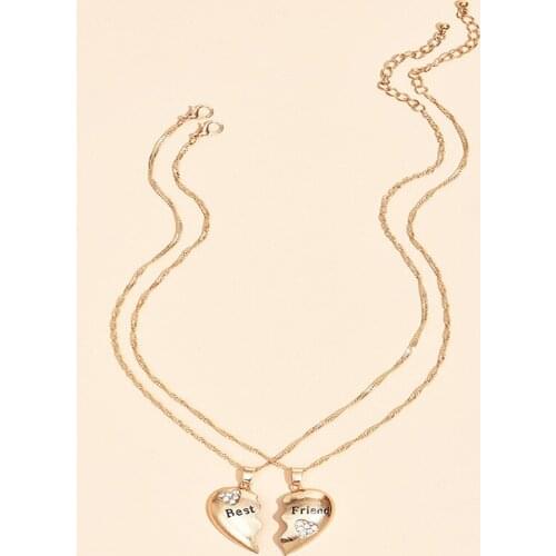 ALYXUY 2 Pcs Necklace Heart Crystal Pendant Best Friend Letter Necklace Fashion Couple Necklace Friendship Jewelry Women Girls