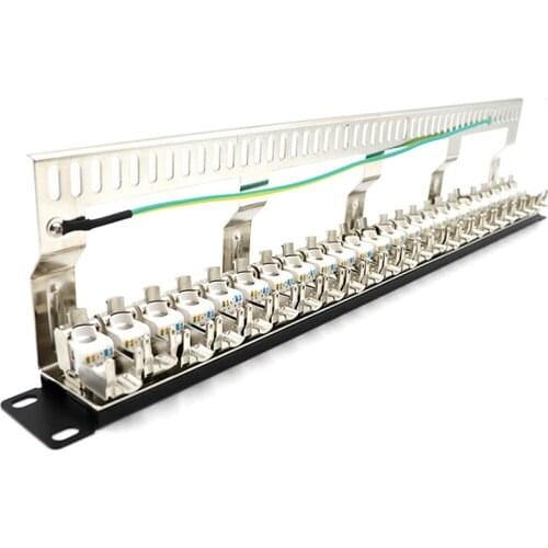 Cat7 Patch Panel 24Port CAT7/CAT6A FTP Patch Panel Full Shielded Incl. 24X Cat7 Shielded Keystone Adapter 1U 19 Inch