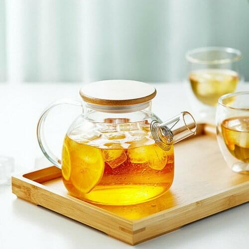 Clear Glass Teapot Water Tea Kettle with Bamboo Lid and Filter 950ml 32.12oz