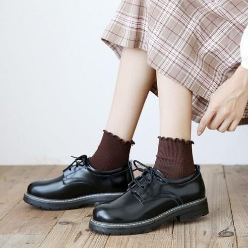 QPFJQD New Lace Up Casual Platform Shoes College Student Cosplay Shoe Genuine Split Leather Universal Lolita JK Uniform Footwear