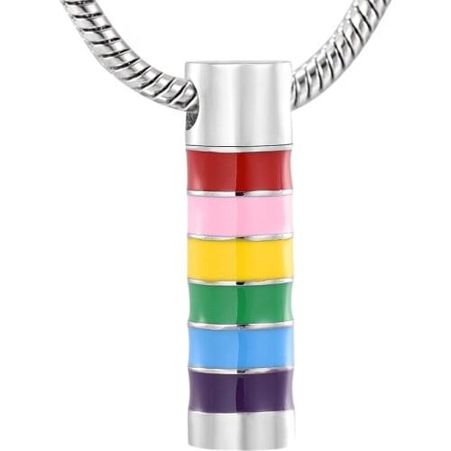 K11934 Rainbow Cylinder Tube Cremation Jewelry for Ashes Pendant Holder Urns Stainless Steel Memorial Necklace for Men/Women