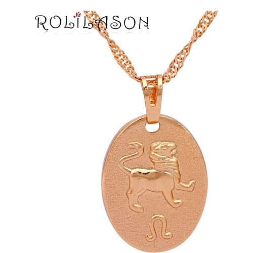 ROLILASON 12 Constellation Ovel Leo design glittering golden tone Fashion Jewelry Necklace Pendants for gift LN0537s