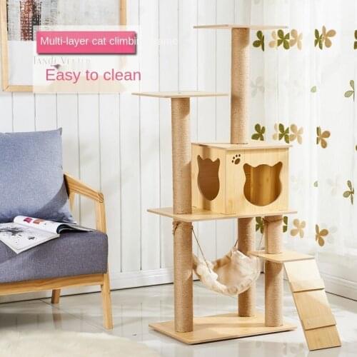 Cat Tree Modern Cat Tower Featuring 1 Super Large Condo, Sturdy Scratching Posts, and Removable Wooden Perches
