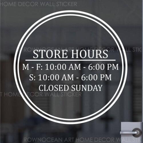 Custom Business Open Hour Sign Round Circle Design Vinyl Decal For Office Shop Salon Restaurant Studio Store Hours Sticker SL39