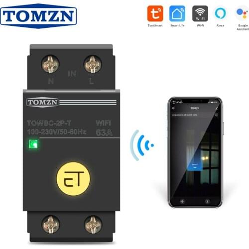 2P Din Rail WIFI Circuit Breaker Smart Switch Remote Control by Smart Life TUYA for Smart Home 63A 80A TOMZN Mini TOWBC-2P-T