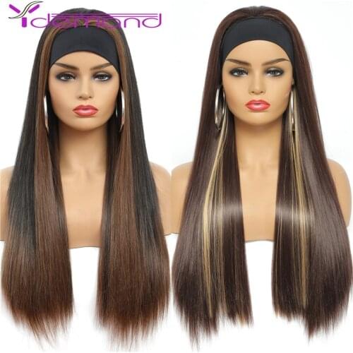Y Demand Long Straight 3/4 Headband Wig Like Human Wigs For Black Women Natural Glueless Full Machine Made Hair With Headband