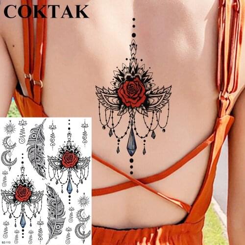 Women Fashion India Rose Pendants Tattoos Temporary Body Arm Art Diamond Custom Tattoo Stickers Feather Waist Fake Tatoos Decals