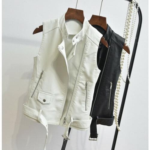 Womens Faux Leather PU Waistcoat Gilet Biker Sleeveless Jacket Vest Tops