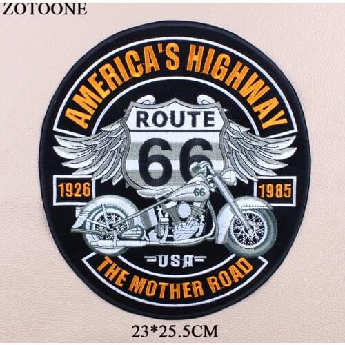 ZOTOONE Iron On Route 66 Motorcycle Patches For Clothing Big Punk Letter Bike Patch Embroidering For Clothes Diy Jacket Jeans E