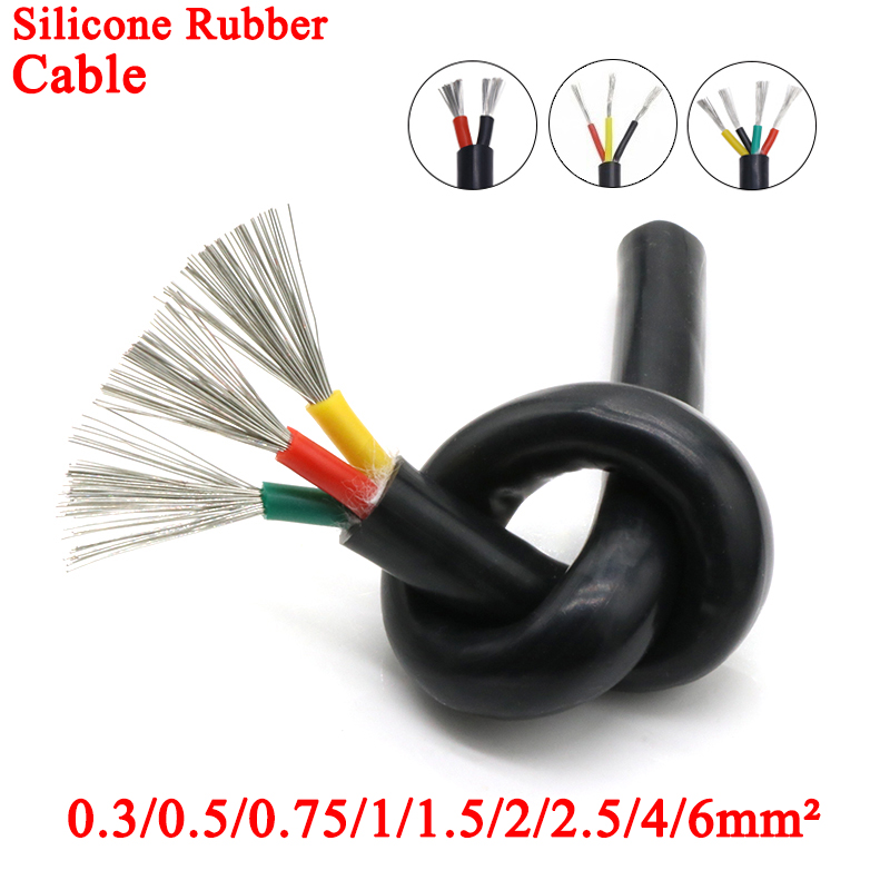 Square 1mm Ultra Soft Sheath Wire 2 3 4 Core Silicone Rubber Cable Insulated Flexible Copper High Temperature Power Line Black