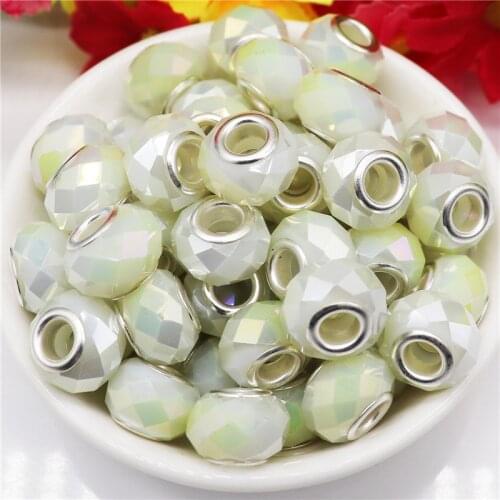 20Pcs Shiny AB Color Silver Plated Glass Murano Round Spacer Beads Fit Pandora Bracelet Bangle Necklace Keychain Jewelry Making