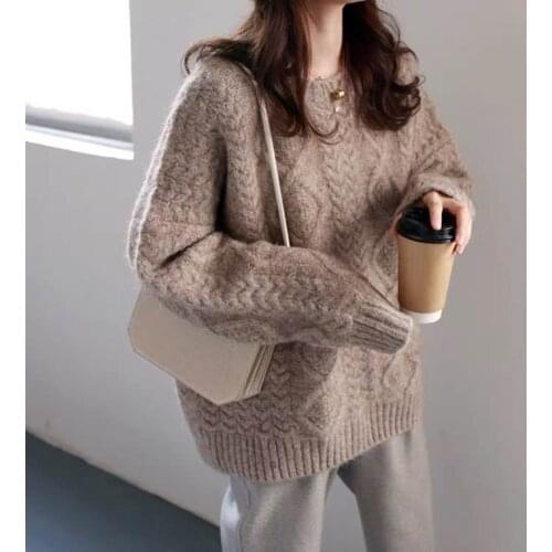 2021 Women Sweater Pullover Female Knitting Overszie Long Sleeve Loose Elegant Knitted Thick Outerwear Womens Winter Sweaters