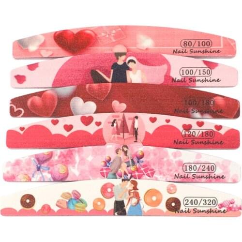 3/5/10Pcs Nail Files Strong Sandpaper 80/100/120/150/180/240 Nails Buffer Emery Board Valentines Day Design Manicure Files