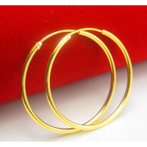 4cm Large Circle Sexy Earrings Yellow Gold Filled Smooth Plain Round Womens Hoop Earrings Fashion Gift