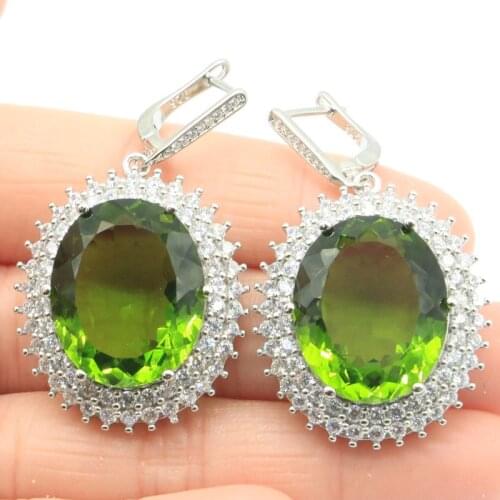 61x28mm Deluxe Long Big Heavy 17.6g Created Pink Tourmaline Bright Zircon Womans Dating Silver Earrings