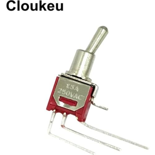 5Pcs SMTS-102C4 Ultra small Red 5MM 3Pin/2File ON-ON Bending Pin Rocker switch Toggle Switch 1.5A250V 3A125V