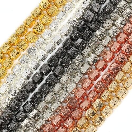 8x7mm Cylinder Gold Silver Plating Lava Rock Stone Bead Oval Shape Hematite Spacer Beads For Jewelry Making Findings Bracelets