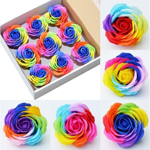 9PCS 12 Colors Colorful Heart-Shaped Rose Soap Flower Wedding Party Handmade Petal Decor Red White Blue Pink Purple Romantic