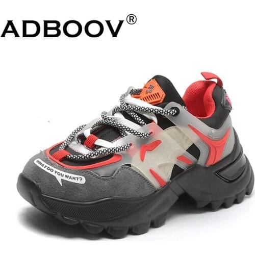 ADBOOV New Suede Women Fashion Sneakers Thick Sole Genuine Leather Platform Casual Shoes Ladies Chunky Sneakers Trainers