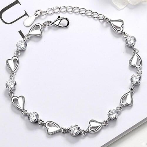 Fashion Heart-shaped Colorful Diamonds Bracelet Fashion Women Heart Rhinestone Charm Chain Bracelet Bangle Party Jewelry Gift