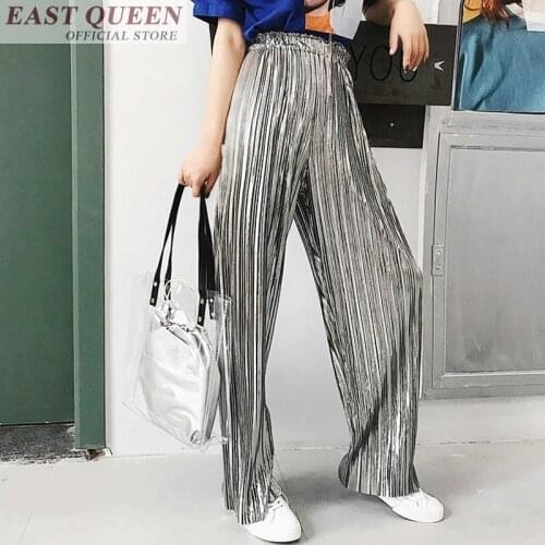 Wide leg pants women 2018 striped chiffon elastic high waist loose office ladies pants fashion female casual trousers DD695 L