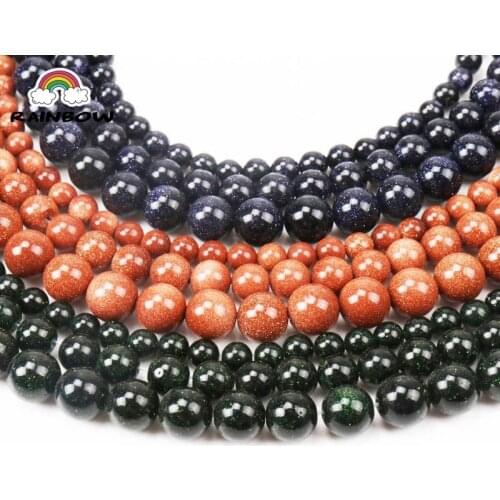 1Strand Natural Blue Gold Green Three Colors Sand Stone Round Loose Beads Sand Beads For Jewelry Making Accessory 4/6/8/10/12mm