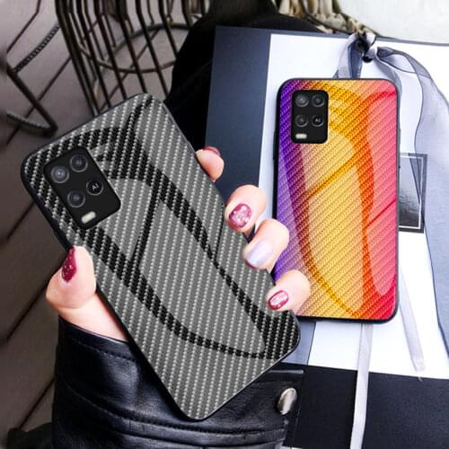 For Realme 8 Pro Case Carbon Fiber Pattern Tempered Glass TPU Frame Hard Back Cover For OPPO Realme 8 4G