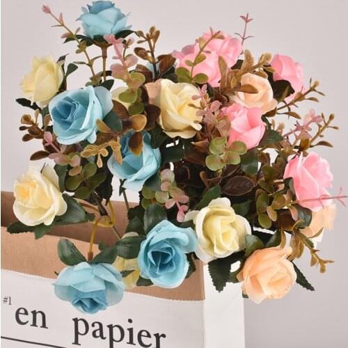 Home Decore 12 Heads Roses 5 Colors Home Office Wedding Simulation Flower Decoration Ornaments Artificial Flowers Silk Flowers