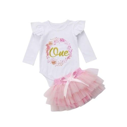Flower Girls Princess Tutu Clothing Set Baby Long Sleeve Romper +Lace Tutu Skirt Outfits Baby Cloting