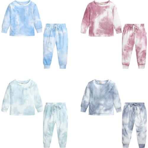 Baby Tie-dye Suit, Long Sleeves + Long Pants, Design Ribbed Closing Classic Round Neck Spring Clothing