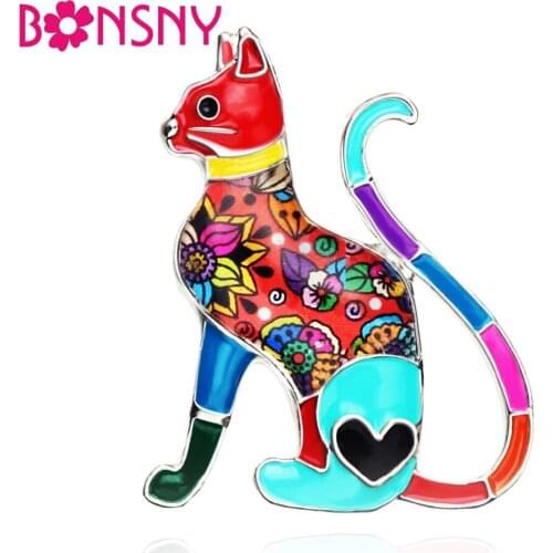 Bonsny Alloy Enamel Elegant Cat Brooches Clothes Suit Scarf Decoration Jewelry Pin For Women Girls Ladies Pet Lovers Gift Bijoux