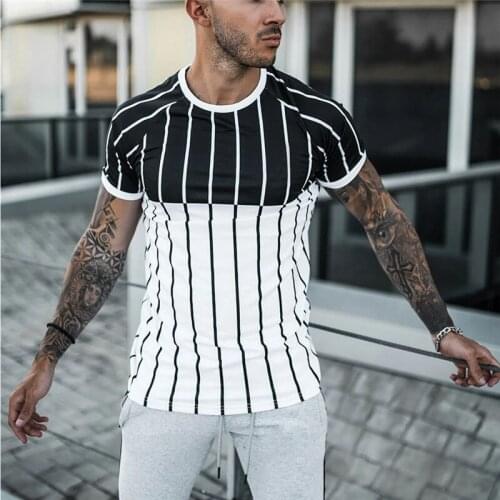 Mens Black White Patchwork Short Sleeve Striped T Shirt 2021 Summer New Fashion Hip Hop Harajuku Male O Collared T-shirts Tops
