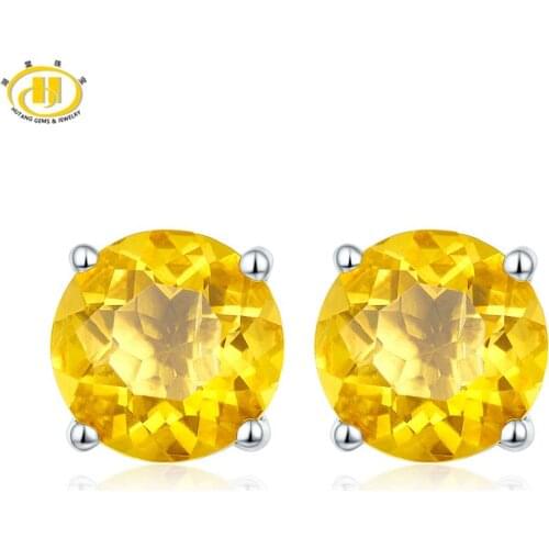 Hutang 4.26ct Fluorite 925 Silver Stud Earrings for Women Genuine Yellow Gemstone Sterling Silver Fine Romantic Elegant Jewelry