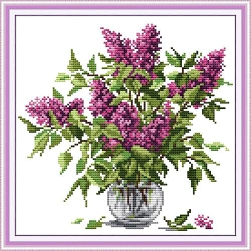 Joy Sunday Stamped Cross Stitch Kits Purple Flower Patterns 14CT 11CT Counted Printed Handmade Crafts Embroidery Needlework Sets