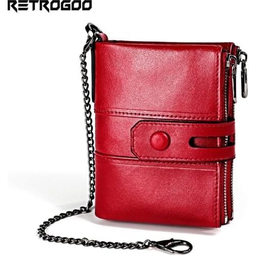 RETROGOO Genuine Leather Short Men Women Wallet Fashion TOP Quality Unisex Purse Card Coin Pocket Zipper Money Bag Men Carteira
