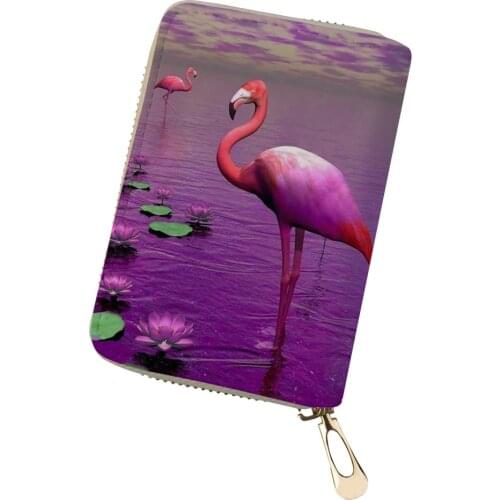 HaoYun Fashion Women Business PU Leather Card Holder Girls Flamingo Cartoon Print Pattern Money Purses Bags Travel Card Wallets