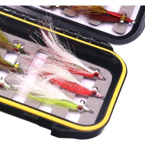 12Pcs/box Mix Colors #1/0 #2/0 Clouser Deep Minnow Stainless Steel Hook Fishing Flies Bait for Saltwater Fishing Bass Pike