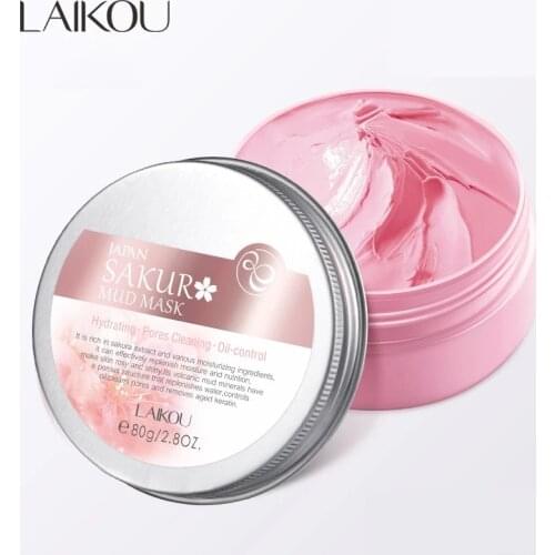 LAIKOU Japan Sakura Clay Mask Deep Cleansing Whitening Repair Skin Mud Korean Face Mask Oil Control Shrink Pores Skin Care 80g