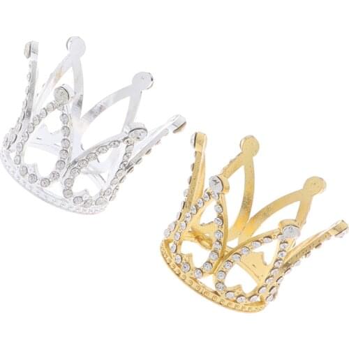 Mini Crown Princess Topper Crystal Pearl Tiara Children Hair Ornaments For Wedding Birthday Party Cake Decorating Tools