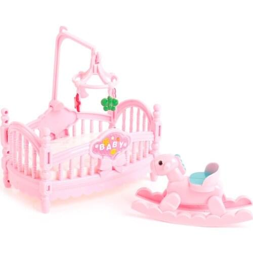 Miniature Crib Bed And Wooden Horse For Children Girls Gift Outdoor Doll Beach Leisure Table With Umbrella Chair Folding Chair