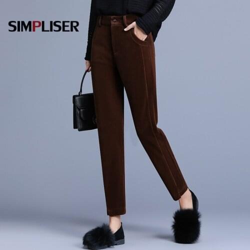 Soft Warm Woolen Pants Women Winter Autumn Suit Pants Office Ladies Work Wear Trousers Grey Female Harem Pants Thicken Plus Size