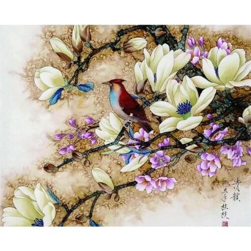 DIY Digital Painting By Numbers Package Magnolias magpies oil painting mural Kits Coloring Wall Art Picture Gift frameless