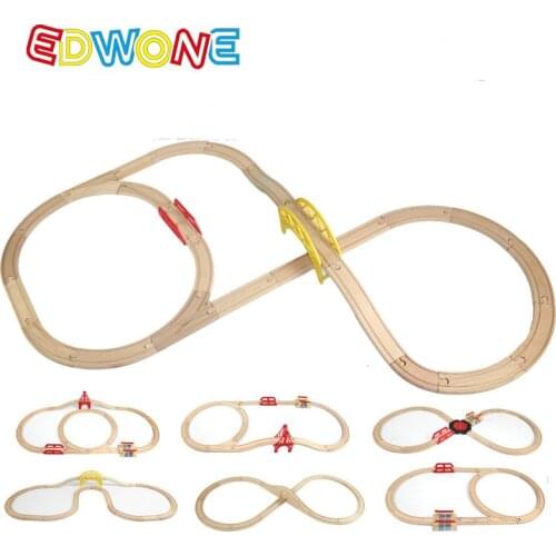 EDWONE One Set Beech Wood Railway Vehicle Accessories Toys Wood Track Assembled educational toys Compatibel All Wood Track Biro