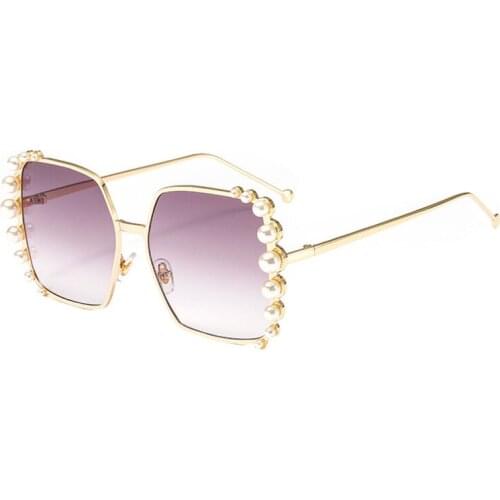 New Womens Pearl Sunglasses Square Frame European and American All-match Fashion Metal Sunglasses 2436