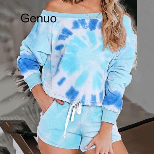 New Tie-dye Women Pajamas Set Fashion Summer Long Sleeve Sleepwear Female Soft Loose Lounge Wear Indoor Nightgowns &sleepshirts
