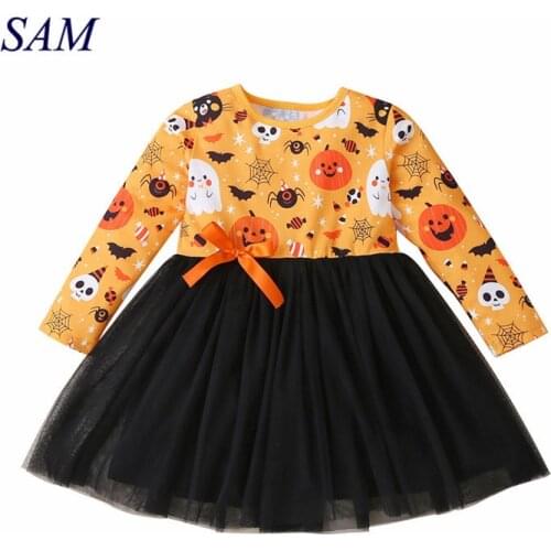 Autumn Toddler Baby Girls Halloween Dress Kids Long Sleeve Patchwork Tutu Princess Dresses Childrens Cartoon Party Dress