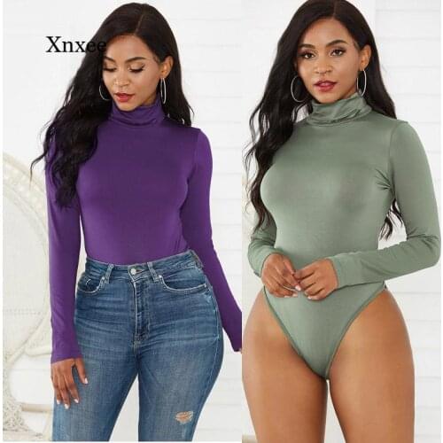 Sexy Turtleneck Bodysuit One Piece Bodycon Long Sleeve Slim Open Basic Overalls Women Body Top Street Skinny Rompers Female Tee