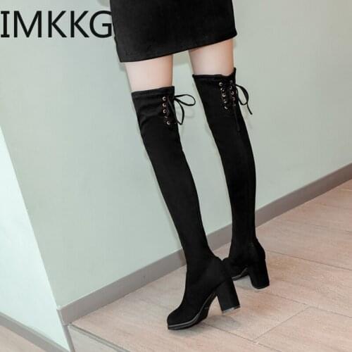 Sexy Elastic Flock Slim Fit Over The Knee Boots Women shoes 2020 Autumn Winter ladies high heel Long Thigh High botas